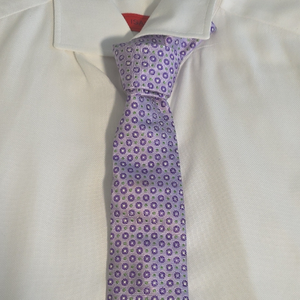 Isaia 7 Fold Silk Tie, Purple And Green